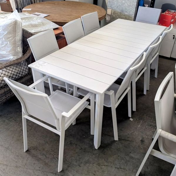 NEW DESIGNER WHITE EXTENDED TABLE SET WITH 8 CHAIRS-$299962863412248193113