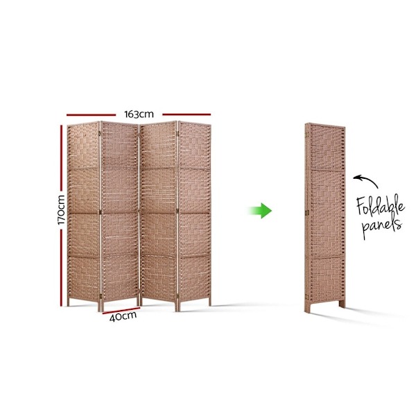 4 Panel Room Divider Screen 163x170cm Woven Natural62863411241986112