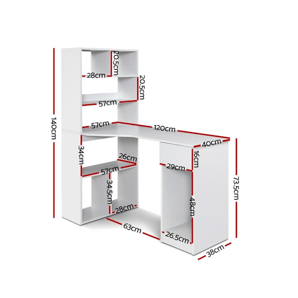 Computer Desk Bookshelf Drawer Cabinet White 120CM62863410662529112