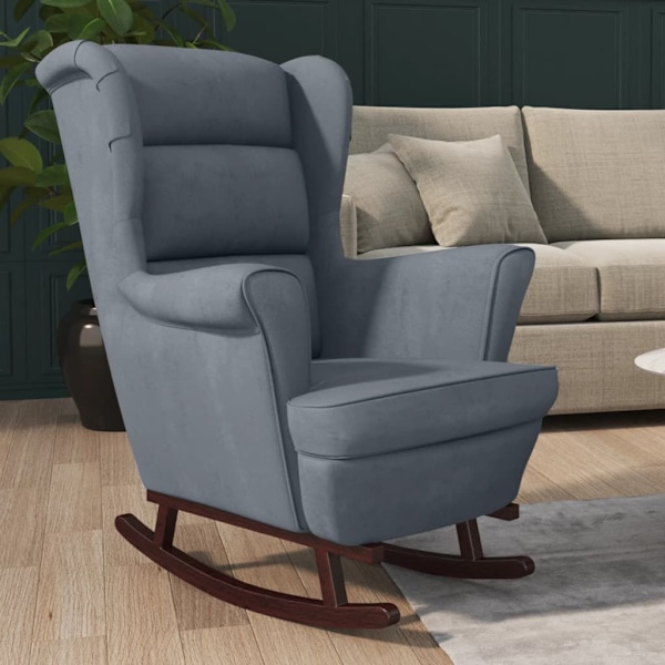 Rocking Chair with Solid Wood Rubber Legs Dark Grey Velvet....62863384865154114