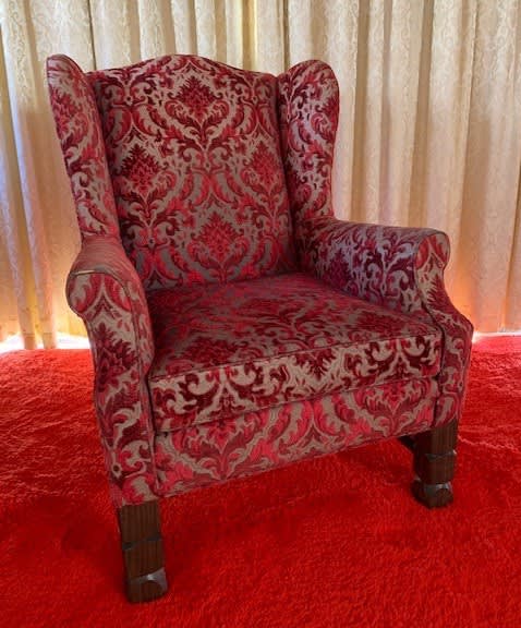 red paisley accent chair