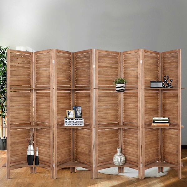 8 Panel Room Divider Screen 326x170cm Shelf Oak62863410284417114