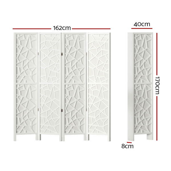 4 Panel Room Divider Screen 162x170cm Clover White62863839699073114