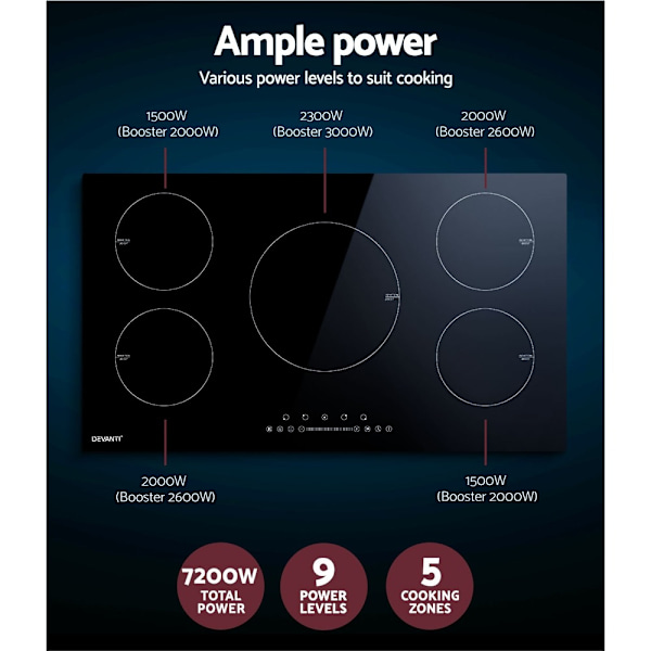 Induction Cooktop 90cm Ceramic 5-Zone Stove Hot Plate Cooker63016061237507114