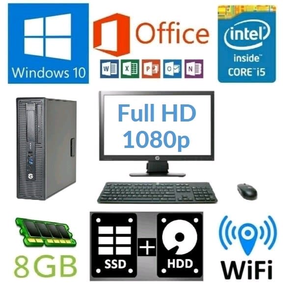 desktop computer with windows 10 and microsoft office