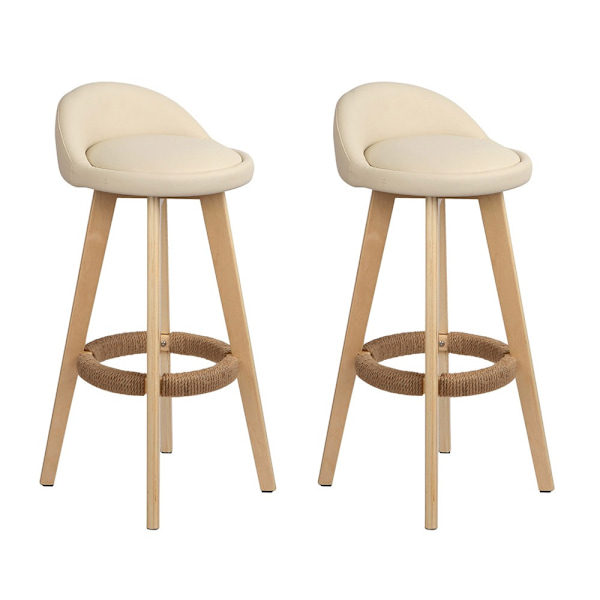 2x Bar Stools Padded Leather Wooden Beige62863409959554112