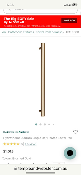 Hydrotherm gold heated towel rails. 63020447621634111