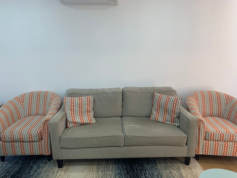 Two Grey Sofas with 2 Contrast Chairs included and matching pillows628634131552031123