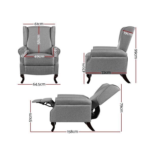 Recliner Armchair Grey Fabric Domini62863373694723111