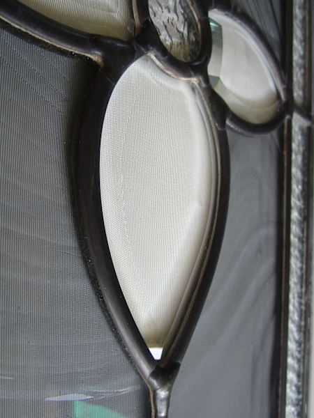 STAINED GLASS PANEL - CLEAR GLASS/SMOKY GREY GLASS - ANTIQUE SALVAGE63007594857091114