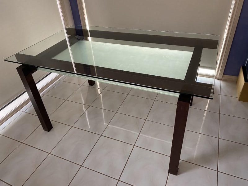 glass dining table and matching coffee table