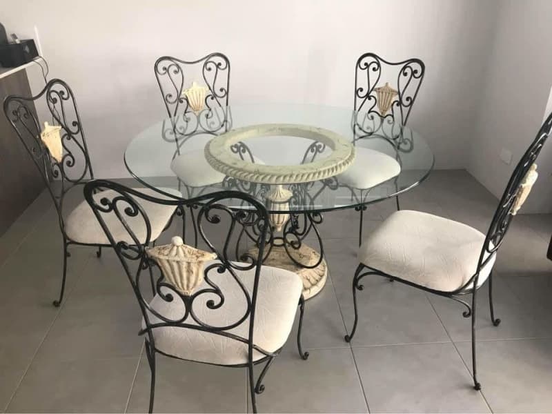 glass iron dining set