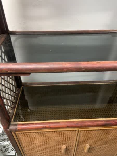 MCM  Bamboo Rattan Cane Glass Hutch Cupboard Room Divider  Bookshelf62863381593602112