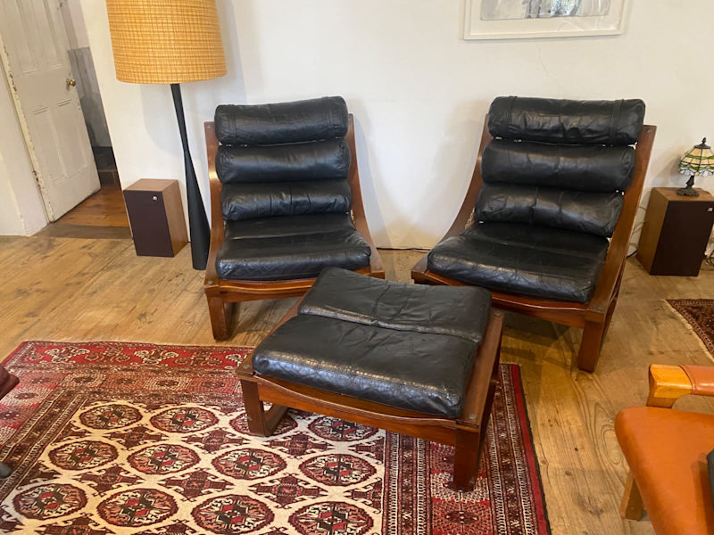 Two Tessa T4 Mid Century leather chairs and ottoman62863374284801114