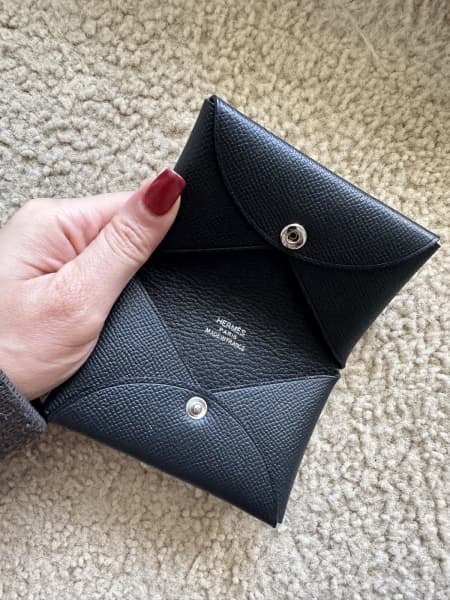 Hermes Noir Black Epsom Calvi Card Case Holder Wallet Organizer