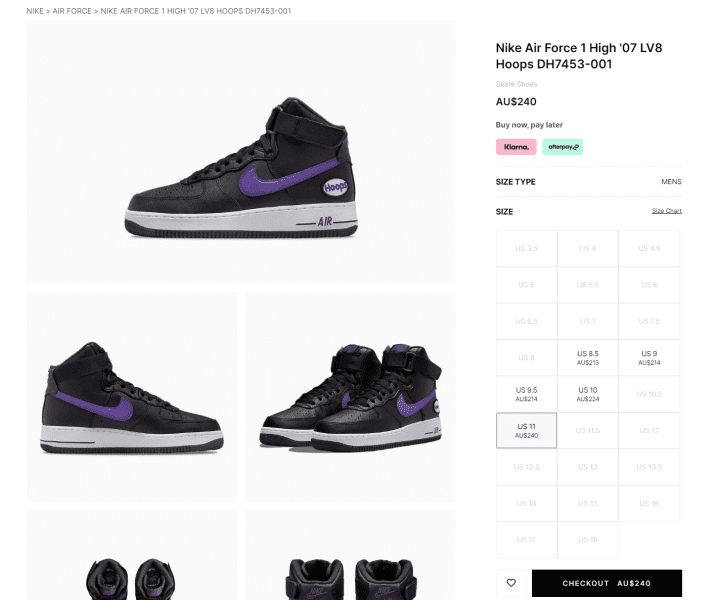 Nike Air Force 1 High ‘07 Men's Sneakers Hoops Black Purple DH7453 001 Size  10.5