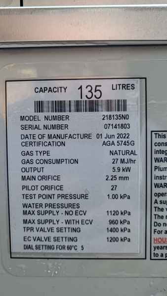 Everhot 135 Litre Gas Water Heater (2022 Model)63016059959042112