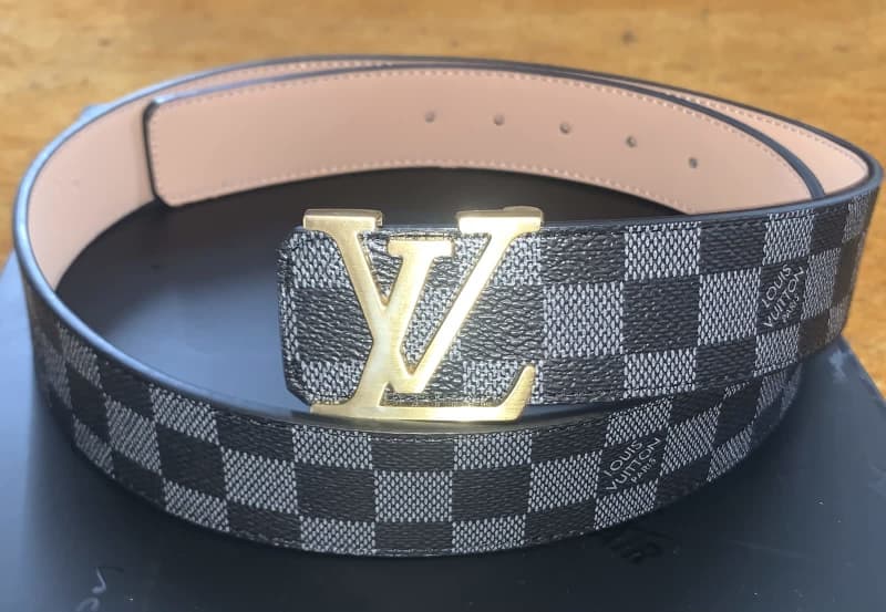 Louis Vuitton, Accessories, Light Cream And Navy Blue Louis Vuitton Paris  Belt With Gold Lv Belt Buckle