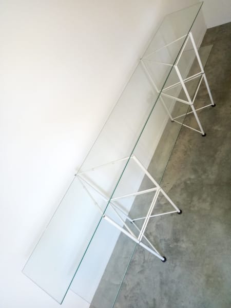 1980’s POST MODERN VINTAGE GLASS METAL 2 SHELF SIDE TABLE62863412271361114