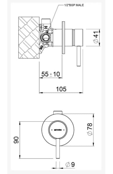 Wall shower & bath diverter- Methven Turoa (RRP:$289)63439105501826112
