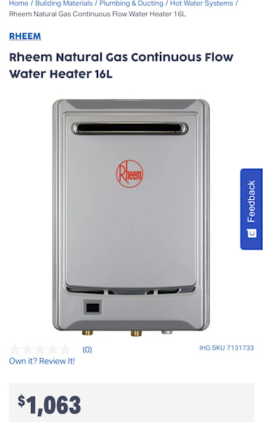 NEW Rheem 26L Gas Continuous $650 Flow Water Heater 26L63012914916739112