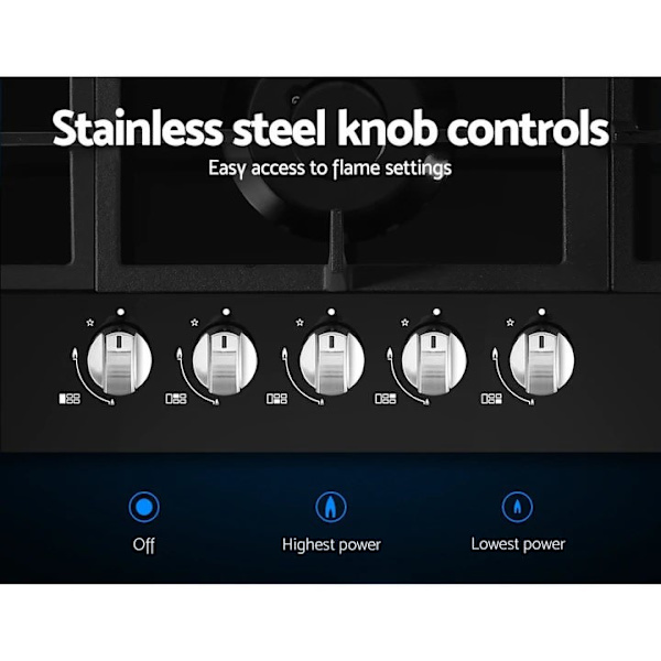 Gas Cooktop 90cm 5 Burner Stove Hob Cooker Kitchen NG LPG Black Glass63016484390659111