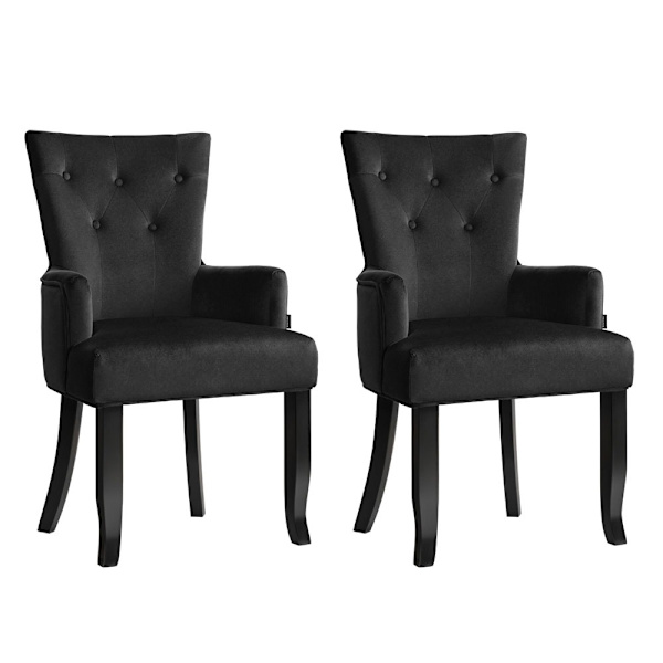 2x Dining Chairs Velvet French Provincial Armchair Black62864722587777111