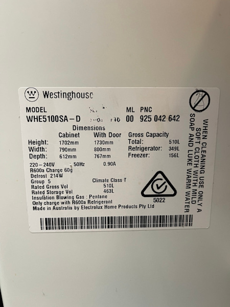 Westinghouse Fridge63016485742723111