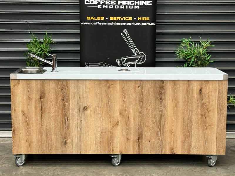 Brand New Stainless Steel 200cm Coffee Cart with the Works Natural Oak63442359049731111