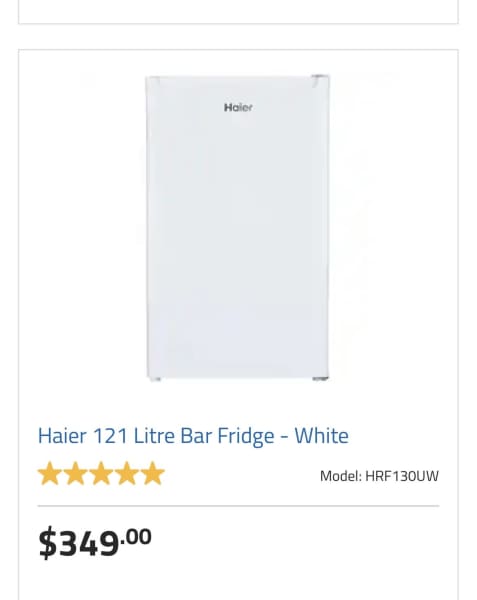 haier 121 litre bar fridge