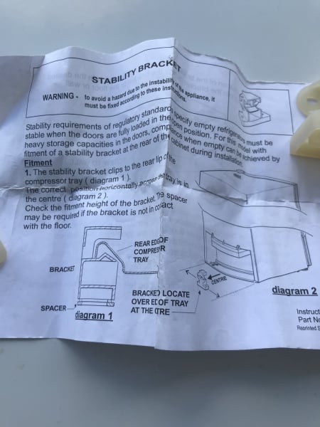 GENUINE BRACKET STABILITY ASSY FOR FISHER & PAYKEL FRIDGE63441409666051112