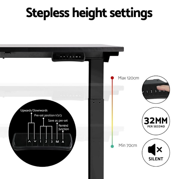 Standing Desk Motorised Dual Motor Black 140CM62864724098307113