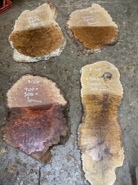 Red & brown mallee burl slices slabs platters boards63439076052225110