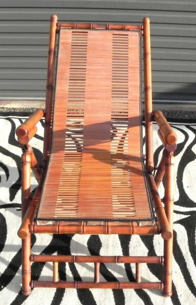 Vintage Japanese Bamboo Rattan Adjustable Recline Fold Up Deck Chair63437624934913112