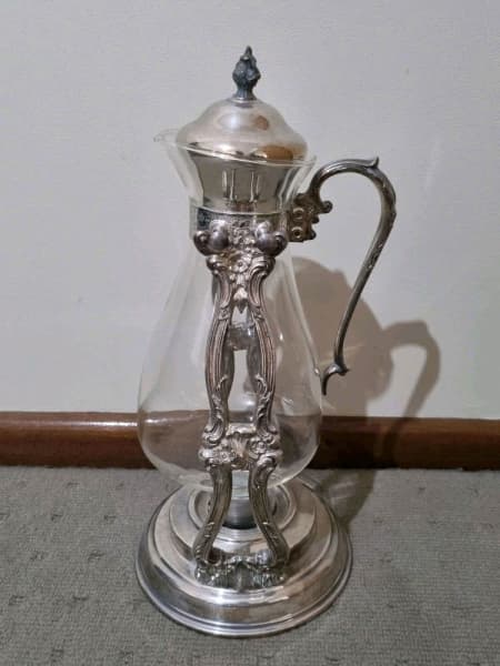 Vintage Sheridan Silver Plated & Glass Coffee Carafe Pot with Stand