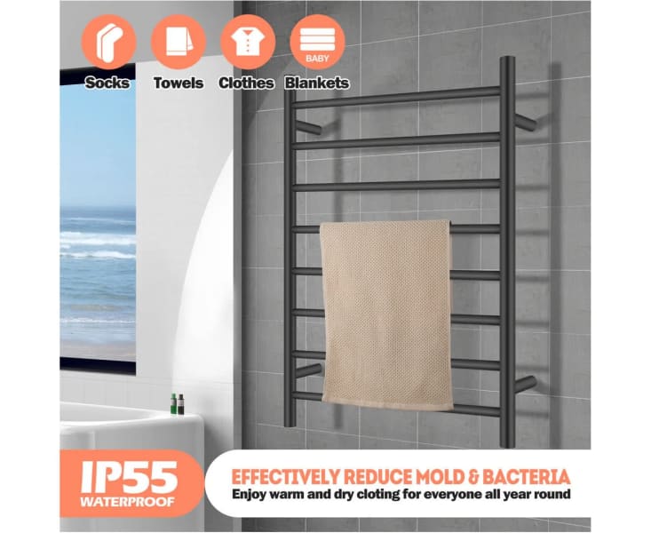 8 Bars Heated Towel Rail Electric Towel Rack Wall Mounted Black63008656782338113