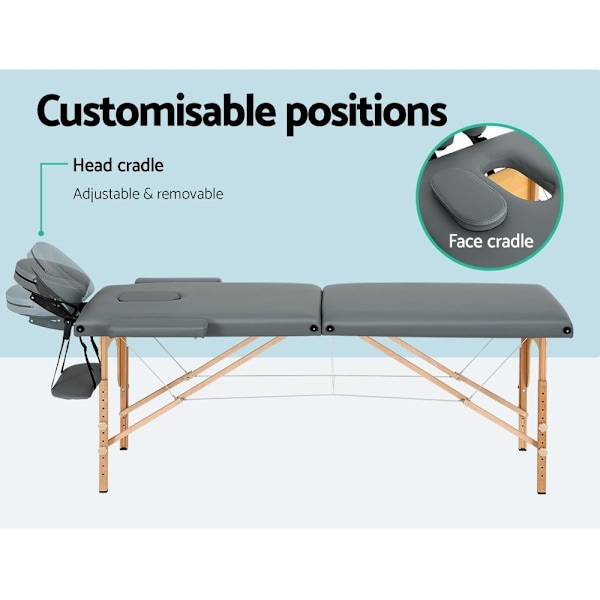 Massage Table 56cm Portable 2 Fold Wooden Beauty Bed Grey62866849455873111