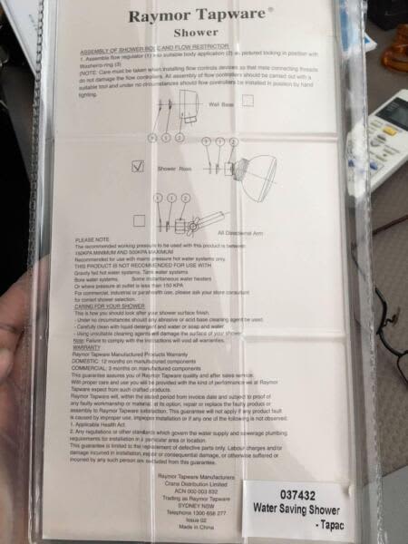 Raymor Tapware Water Saving Shower NEW63439506967426111