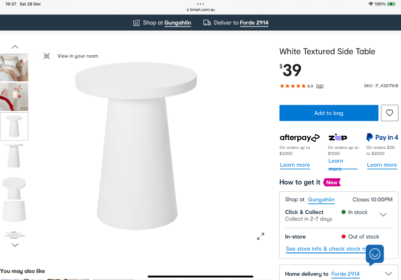 Brand new Kmart white textured side table62863372916609117