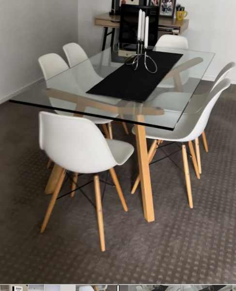 Glass Dining Table & x6 White Chairs 62864723423106112