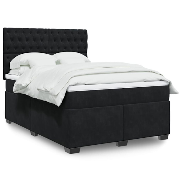 Box Spring Bed with Mattress Black Double Velvet62866849492739114