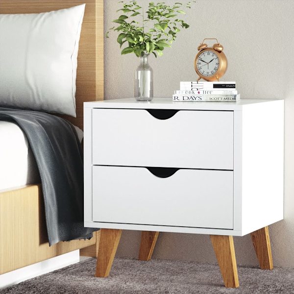 Bedside Table 2 Drawers - ANDERS White62863406489219113