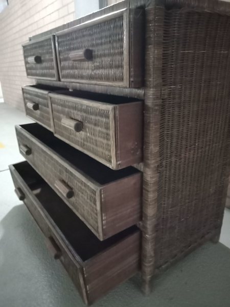 1950-1970s Mid century modern wicker and bamboo chest of drawers62863408169858112