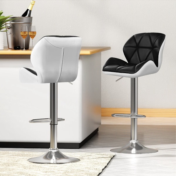4x Bar Stools Gas Lift Padded Leather Black & White62863407907073114