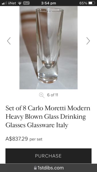 Set of 8 Carlo Moretti Modern Heavy Blown Glass Drinking Glasses
