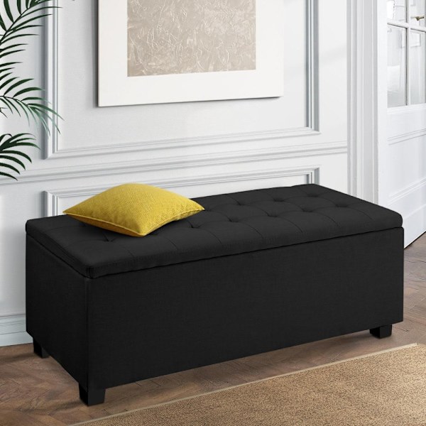 Storage Ottoman Blanket Box 97cm Linen Black62863371492355114