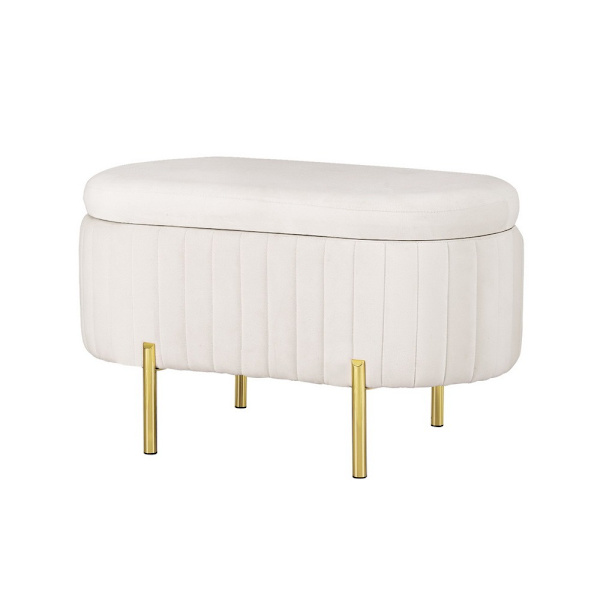 Storage Ottoman Blanket Box 87cm Velvet Oval White62863838168450111