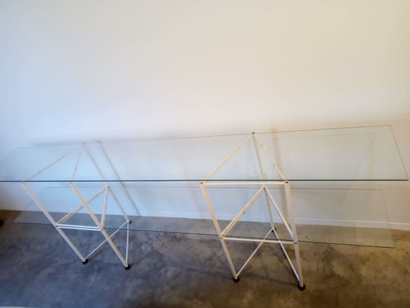 1980’s POST MODERN VINTAGE GLASS METAL 2 SHELF SIDE TABLE62863412271361113