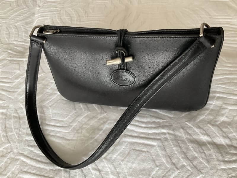 Longchamp, Bags, Authentic Longchamp Vintage Sale Blk Leather Roseau Tote  Handbag
