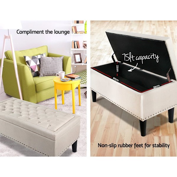 Storage Ottoman Blanket Box 96cm Linen Taupe62863379690498114